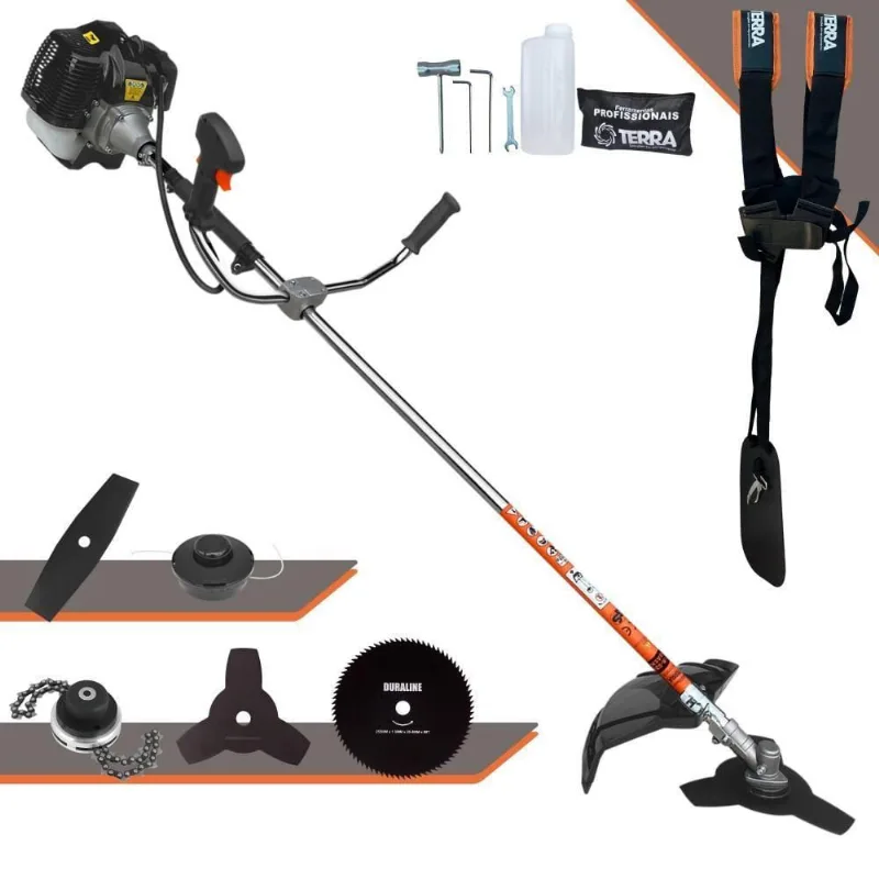 Roçadeira Profissional Lateral Terra Grh430 À Gasolina 43cc 2t 1,7hp + Faca 2 Pontas Duraline 330mm + Faca 80 Dentes Du