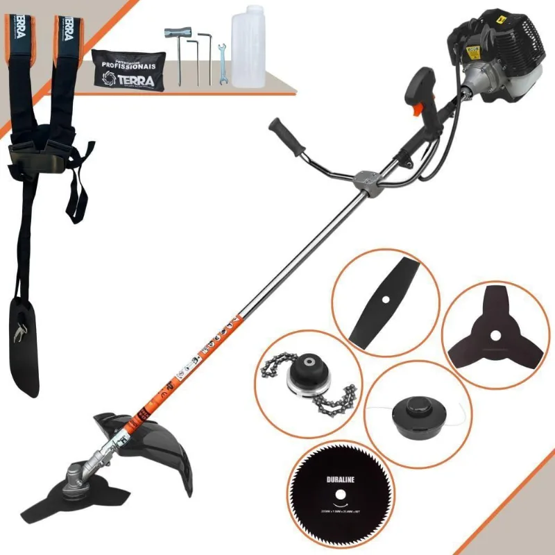 Roçadeira Profissional Lateral Terra Grh430 À Gasolina 43cc 2t 1,7hp + Faca 2 Pontas Duraline 330mm + Faca 80 Dentes Du