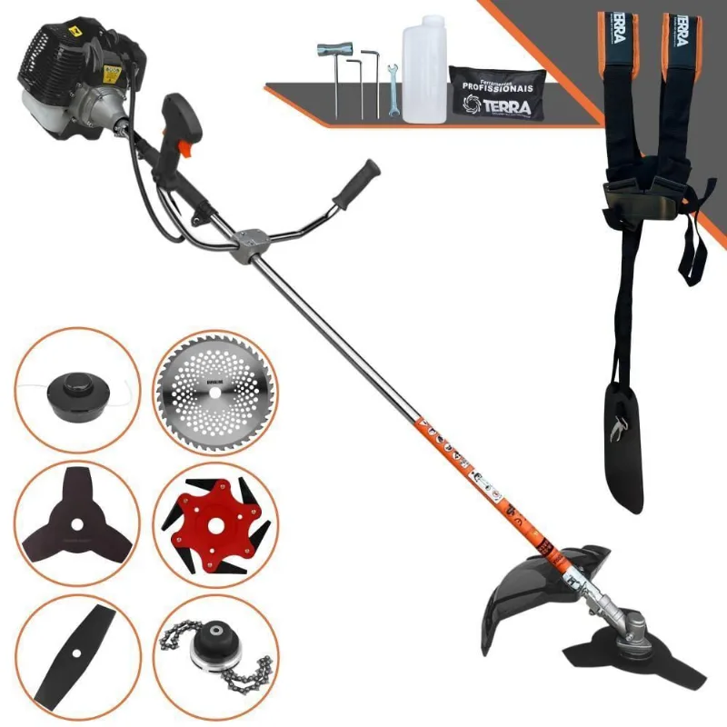Roçadeira Profissional Lateral Terra Grh430 À Gasolina 43cc 2t 1,7hp + Faca 2 Pontas 330mm + Faca 40 Dentes 255mm + Tri