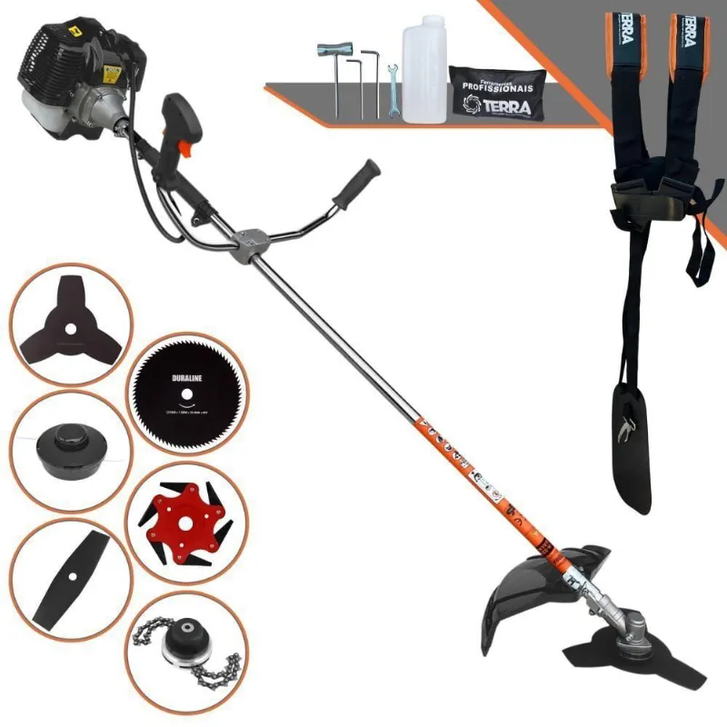Roçadeira Profissional Lateral Terra Grh430 À Gasolina 43cc 2t 1,7hp + Faca 2 Pontas 330mm + Faca 80 Dentes 255mm + Tri