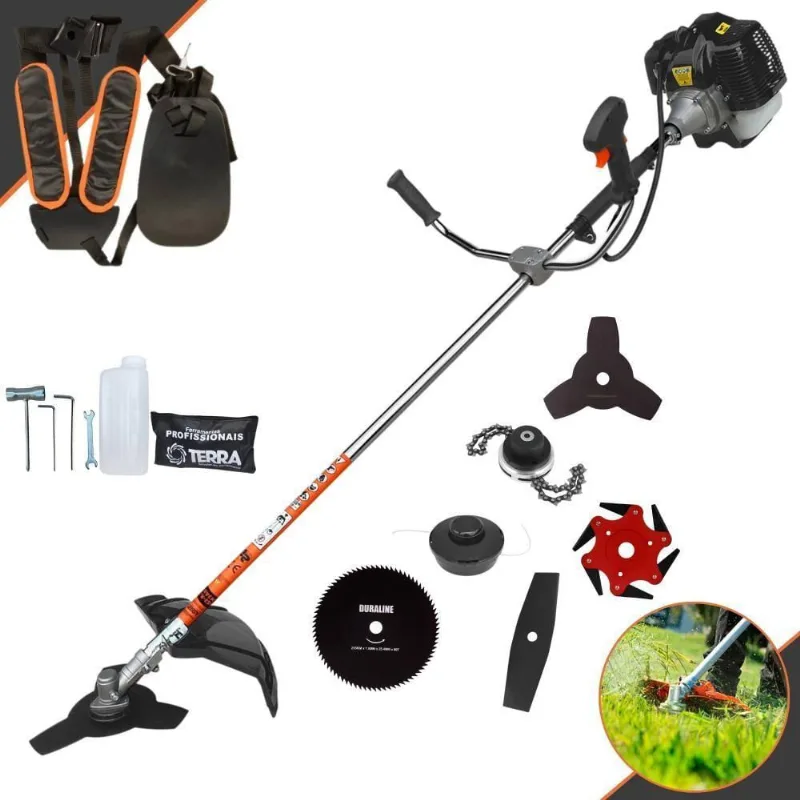 Roçadeira Profissional Lateral Terra Grh430 À Gasolina 43cc 2t 1,7hp + Faca 2 Pontas 330mm + Faca 80 Dentes 255mm + Tri