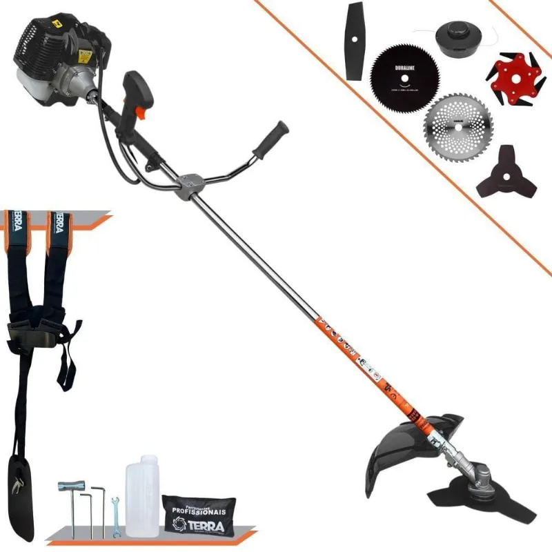 Roçadeira Profissional Lateral Terra Grh430 À Gasolina 43cc 1,7hp + Faca 2 Pontas + Faca 40 Dentes + Faca 80 Dentes + F