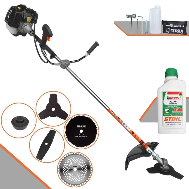 Roçadeira Profissional Terra Grh430 À Gasolina 43cc 1,7hp + Faca 2 Pontas 330mm + Faca 40 Dentes 255mm + Faca 80 Dentes