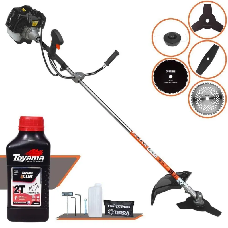 Roçadeira Profissional Terra Grh430 À Gasolina 43cc 1,7hp + Faca 2 Pontas 330mm + Faca 40 Dentes 255mm + Faca 80 Dentes
