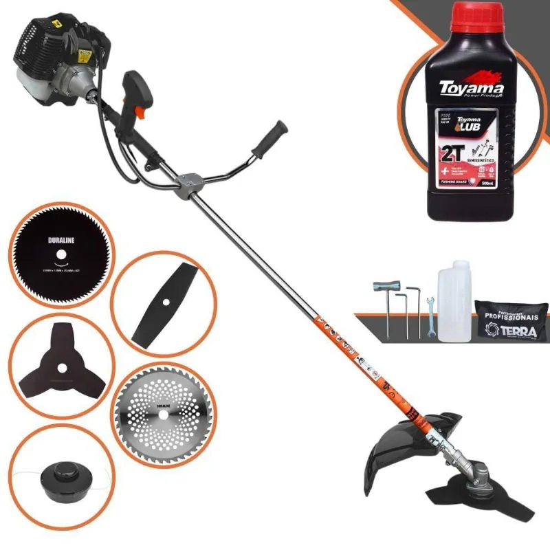 Roçadeira Profissional Terra Grh430 À Gasolina 43cc 1,7hp + Faca 2 Pontas 330mm + Faca 40 Dentes 255mm + Faca 80 Dentes