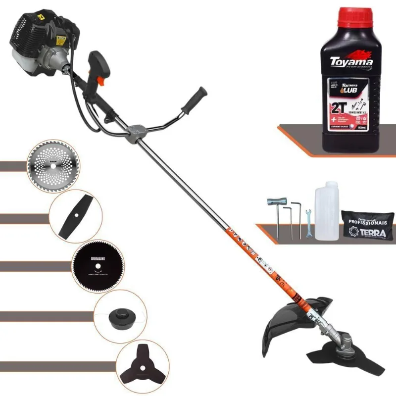 Roçadeira Profissional Terra Grh430 À Gasolina 43cc 1,7hp + Faca 2 Pontas 330mm + Faca 40 Dentes 255mm + Faca 80 Dentes
