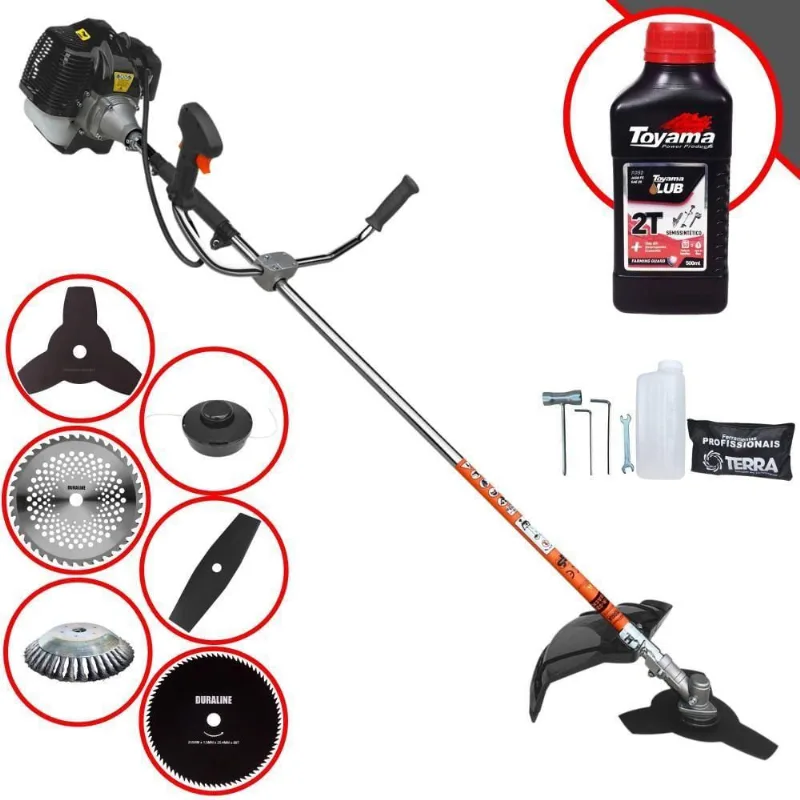 Roçadeira Profissional Terra Grh430 À Gasolina 43cc 1,7hp + Faca 2 Pontas + Faca 40 Dentes+ Faca 80 Dentes + Escova 38c