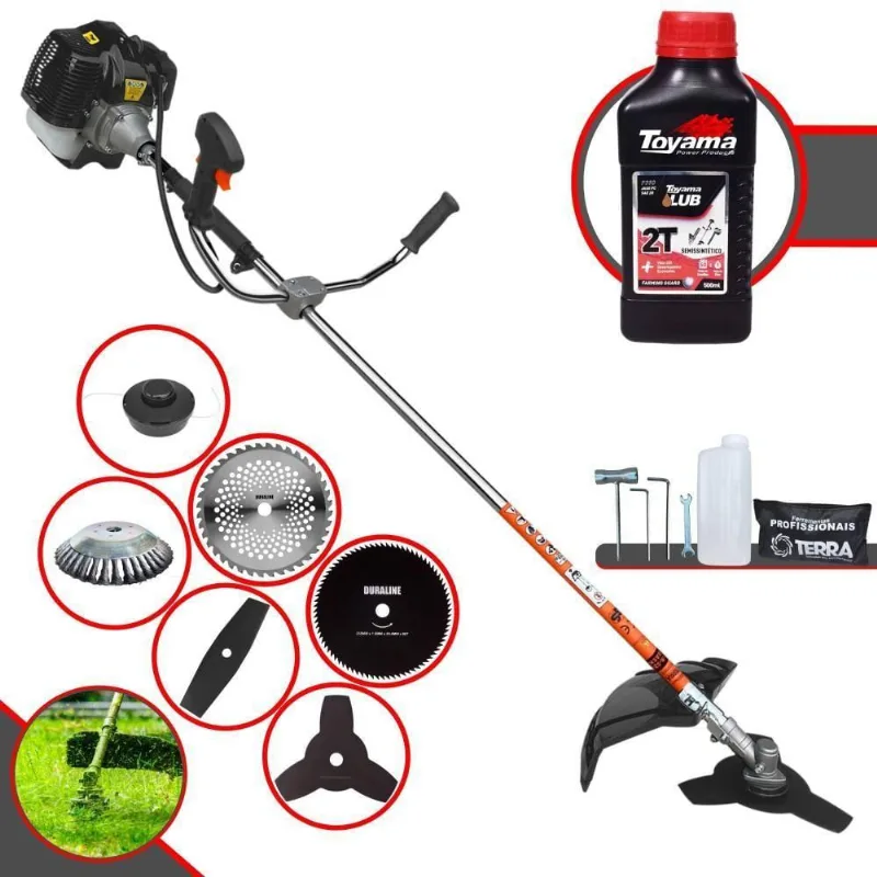 Roçadeira Profissional Terra Grh430 À Gasolina 43cc 1,7hp + Faca 2 Pontas + Faca 40 Dentes+ Faca 80 Dentes + Escova 38c
