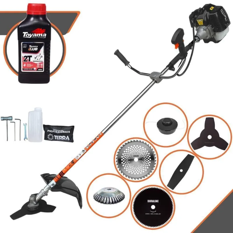 Roçadeira Profissional Terra Grh430 À Gasolina 43cc 1,7hp + Faca 2 Pontas + Faca 40 Dentes+ Faca 80 Dentes + Escova 38c