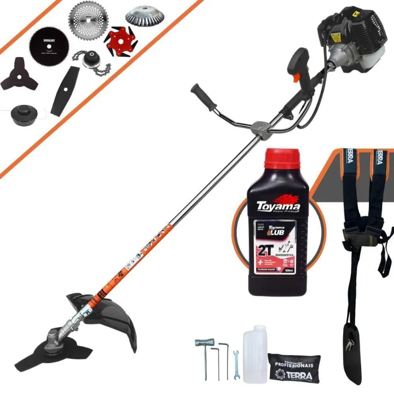 Roçadeira Terra Grh430 À Gasolina 43cc 1,7hp + Faca 2 Pontas + Faca 40 Dentes + Faca 80 Dentes + Faca 6 Pontas
