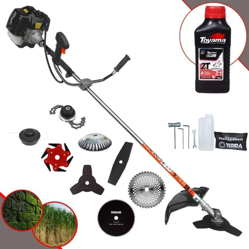 Roçadeira Terra Grh430 À Gasolina 43cc 1,7hp + Faca 2 Pontas + Faca 40 Dentes + Faca 80 Dentes + Faca 6 Pontas