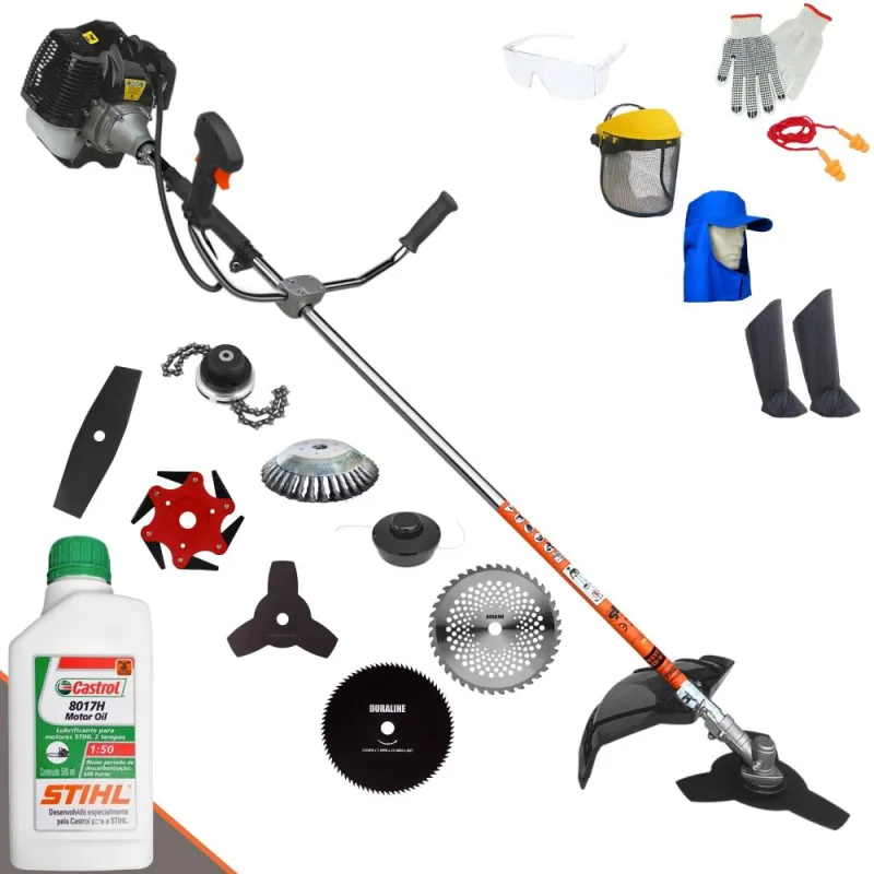 Podador Terra Grh430 43cc Com Carretel Nylon + Facas 2 Pontas, 3 Pontas, 6 Pontas, 40 Dentes, 80 Dentes, Trimmer E Escova De Aço + Epi + Óleo Stihl - Não Informado