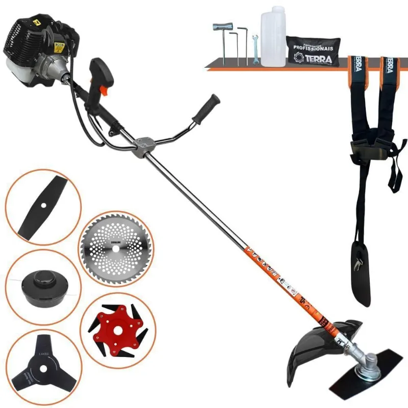 Roçadeira Profissional Lateral Terra Grh520 À Gasolina 52cc 2t 2,5hp + Faca 3 Pontas 255mm 2,9mm + Faca 40 Dentes 255mm