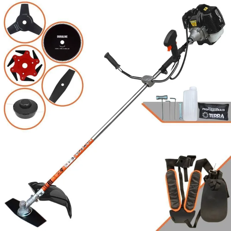 Roçadeira Profissional Lateral Terra Grh520 À Gasolina 52cc 2t 2,5hp + Faca 3 Pontas 255mm 2,9mm + Faca 80 Dentes 255mm