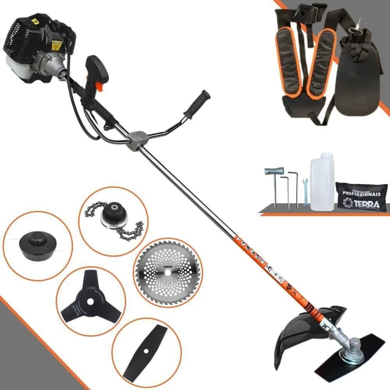 Roçadeira Profissional Lateral Terra Grh520 À Gasolina 52cc 2t 2,5hp + Faca 3 Pontas 255mm 2,9mm + Faca 40 Dentes 255mm