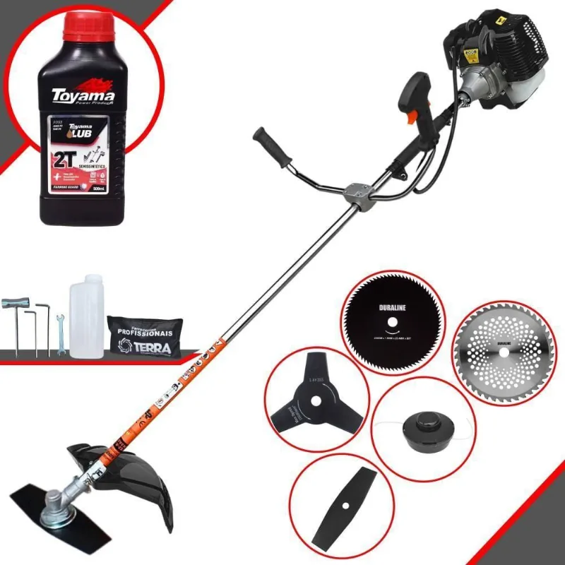 Roçadeira Profissional Terra Grh520 À Gasolina 52cc 2,5hp + Faca 3 Pontas 255mm + Faca 40 Dentes 255mm + Faca 80 Dentes