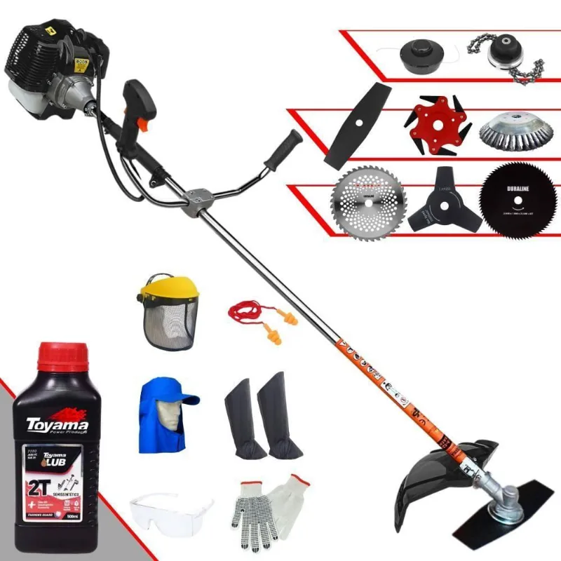 Roçadeira Terra Grh520 52cc 2,5hp + Faca 3 Pontas + Faca 40 Dentes + Faca 80 Dentes + Faca 6 Pontas + Escova 38c