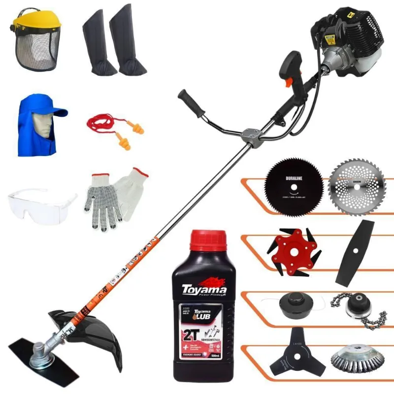 Roçadeira Terra Grh520 52cc 2,5hp + Faca 3 Pontas + Faca 40 Dentes + Faca 80 Dentes + Faca 6 Pontas + Escova 38c