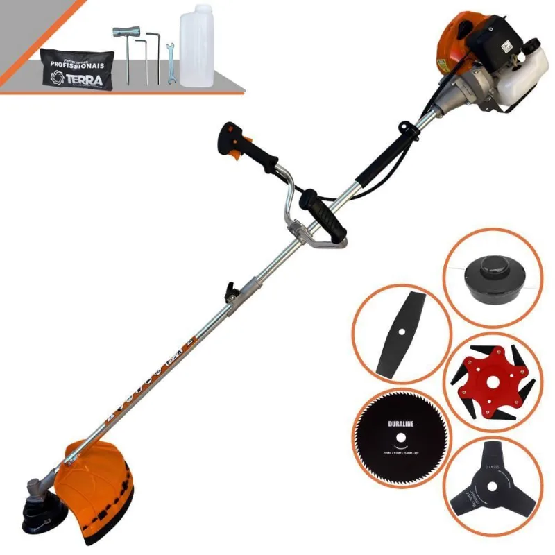 Roçadeira Profissional Lateral Terra Grhb430 À Gasolina 43cc 2t 1,7hp + Faca 3 Pontas 255mm 2,9mm + Faca 80 Dentes 255m