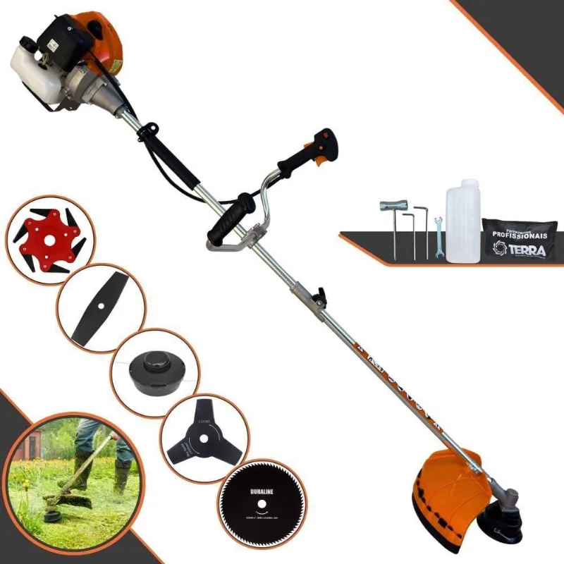 Roçadeira Profissional Lateral Terra Grhb430 À Gasolina 43cc 2t 1,7hp + Faca 3 Pontas 255mm 2,9mm + Faca 80 Dentes 255m