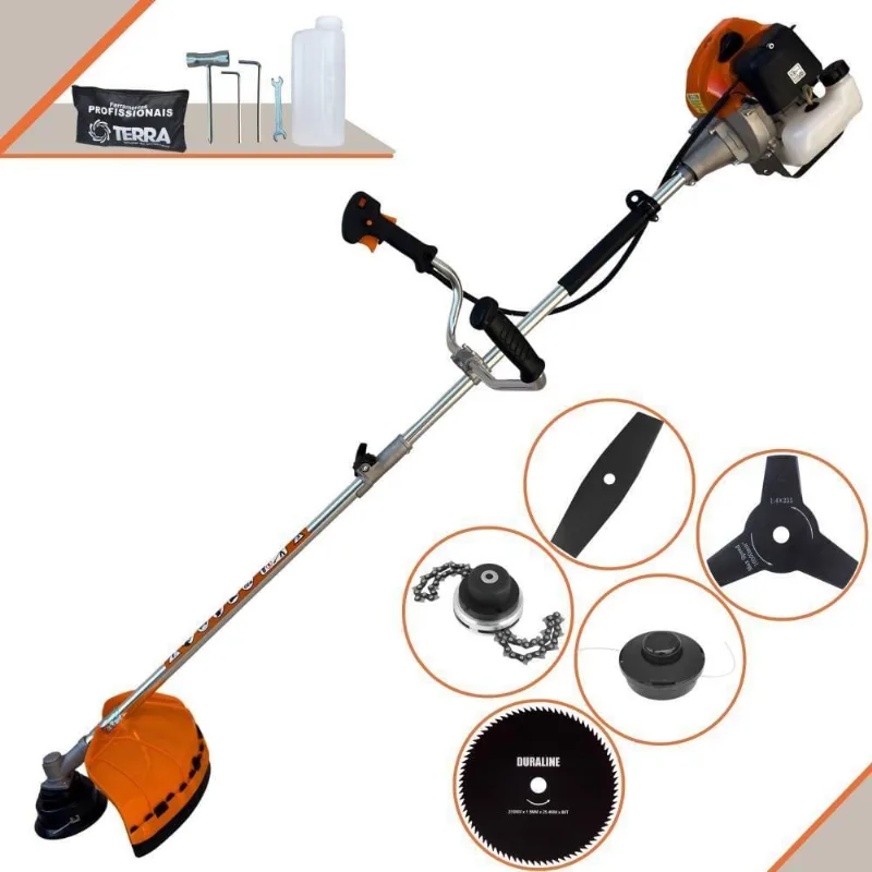 Roçadeira Profissional Lateral Terra Grhb430 À Gasolina 43cc 2t 1,7hp + Faca 3 Pontas 255mm 2,9mm + Faca 80 Dentes 255m