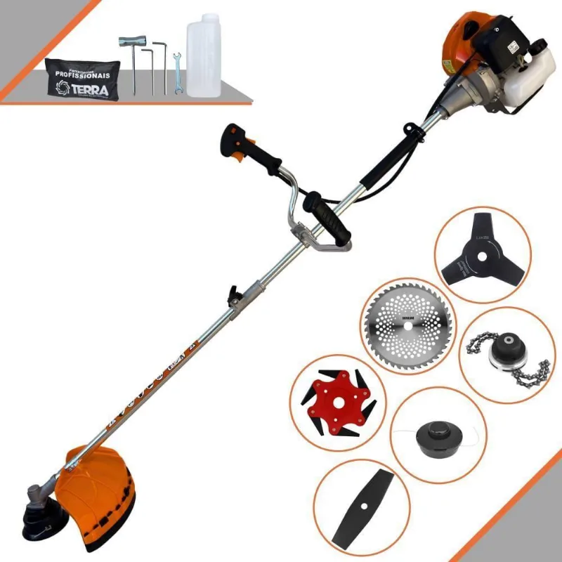 Roçadeira Profissional Lateral Terra Grhb430 À Gasolina 43cc 2t 1,7hp + Faca 3 Pontas 255mm + Faca 40 Dentes 255mm + Tr