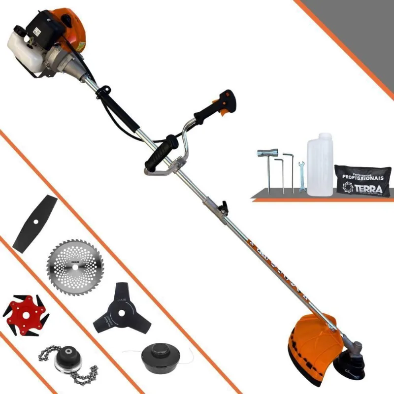 Roçadeira Profissional Lateral Terra Grhb430 À Gasolina 43cc 2t 1,7hp + Faca 3 Pontas 255mm + Faca 40 Dentes 255mm + Tr