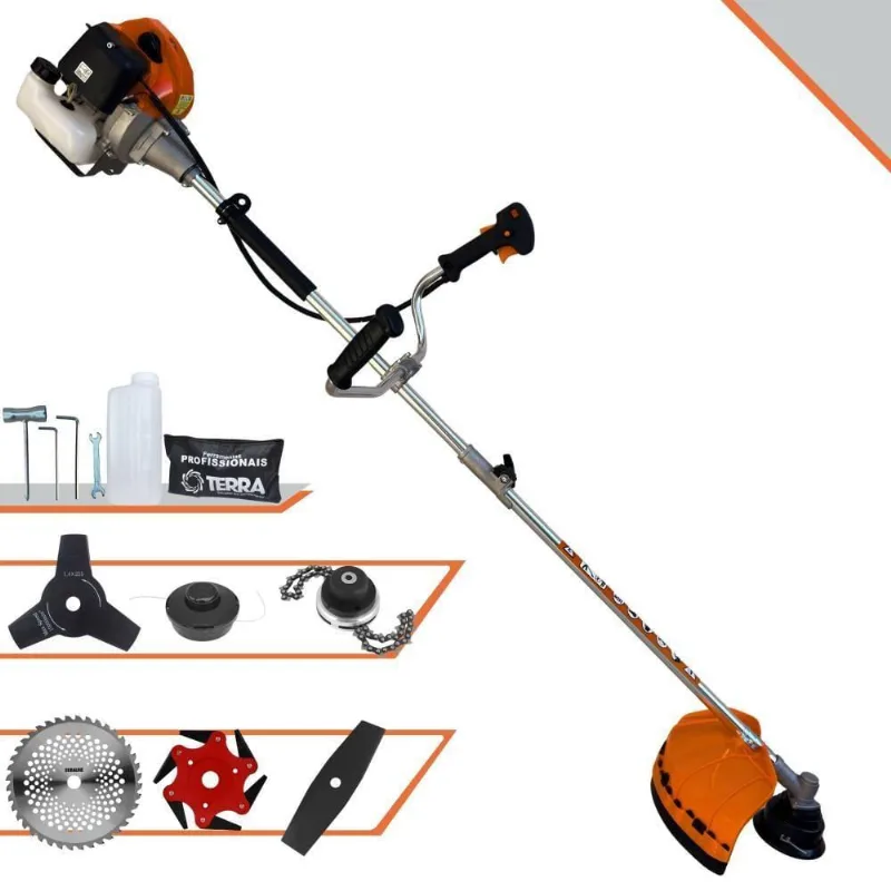 Roçadeira Profissional Lateral Terra Grhb430 À Gasolina 43cc 2t 1,7hp + Faca 3 Pontas 255mm + Faca 40 Dentes 255mm + Tr