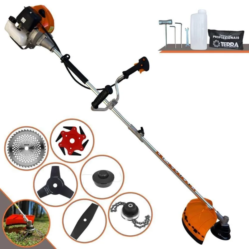 Roçadeira Profissional Lateral Terra Grhb430 À Gasolina 43cc 2t 1,7hp + Faca 3 Pontas 255mm + Faca 40 Dentes 255mm + Tr