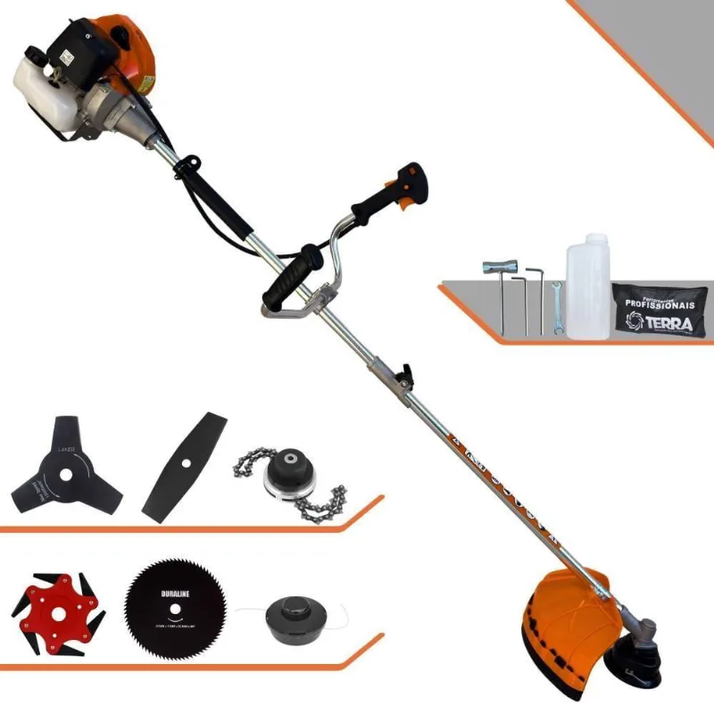 Roçadeira Profissional Lateral Terra Grhb430 À Gasolina 43cc 2t 1,7hp + Faca 3 Pontas 255mm + Faca 80 Dentes 255mm + T