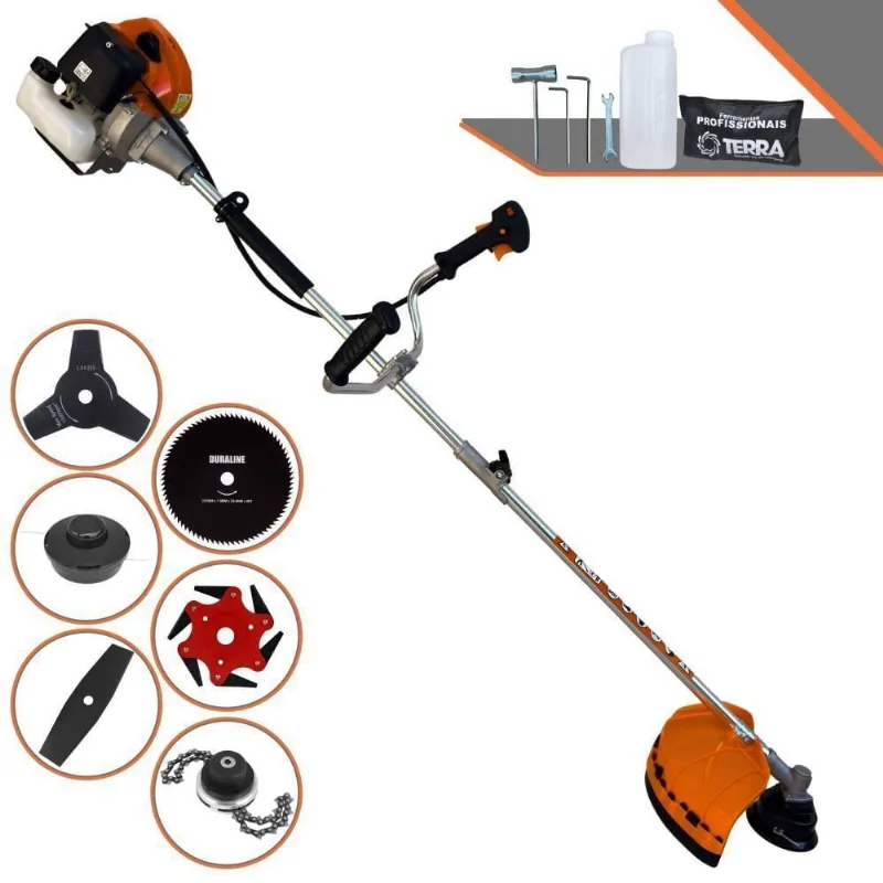 Roçadeira Profissional Lateral Terra Grhb430 À Gasolina 43cc 2t 1,7hp + Faca 3 Pontas 255mm + Faca 80 Dentes 255mm + T