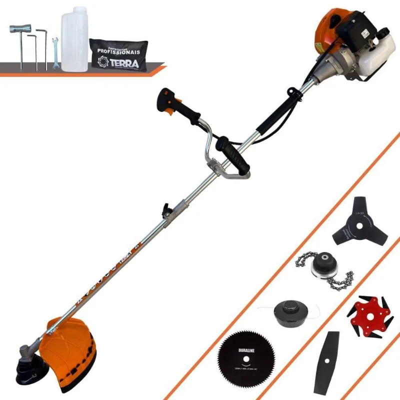 Roçadeira Profissional Lateral Terra Grhb430 À Gasolina 43cc 2t 1,7hp + Faca 3 Pontas 255mm + Faca 80 Dentes 255mm + T