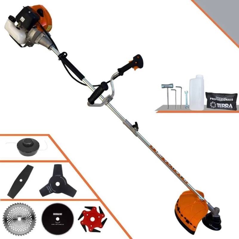 Roçadeira Profissional Terra Grhb430 À Gasolina 43cc 2t 1,7hp + Faca 3 Pontas 255mm + Faca 40 Dentes 255mm + Faca 80 De