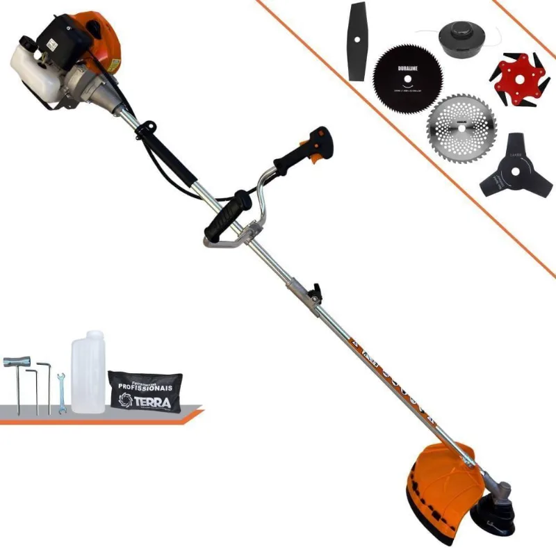 Roçadeira Profissional Terra Grhb430 À Gasolina 43cc 2t 1,7hp + Faca 3 Pontas 255mm + Faca 40 Dentes 255mm + Faca 80 De