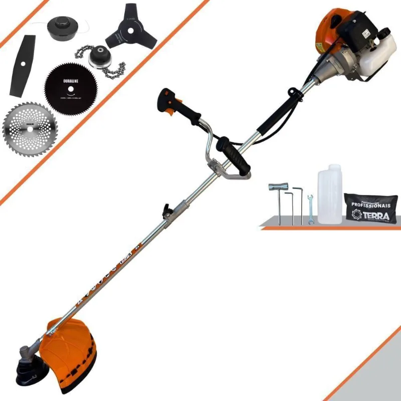 Roçadeira Profissional Terra Grhb430 À Gasolina 43cc 2t 1,7hp + Faca 3 Pontas 255mm + Faca 40 Dentes 255mm + Faca 80 De