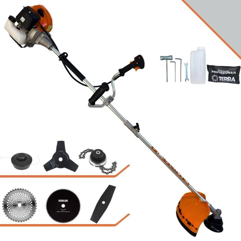 Roçadeira Profissional Terra Grhb430 À Gasolina 43cc 2t 1,7hp + Faca 3 Pontas 255mm + Faca 40 Dentes 255mm + Faca 80 De