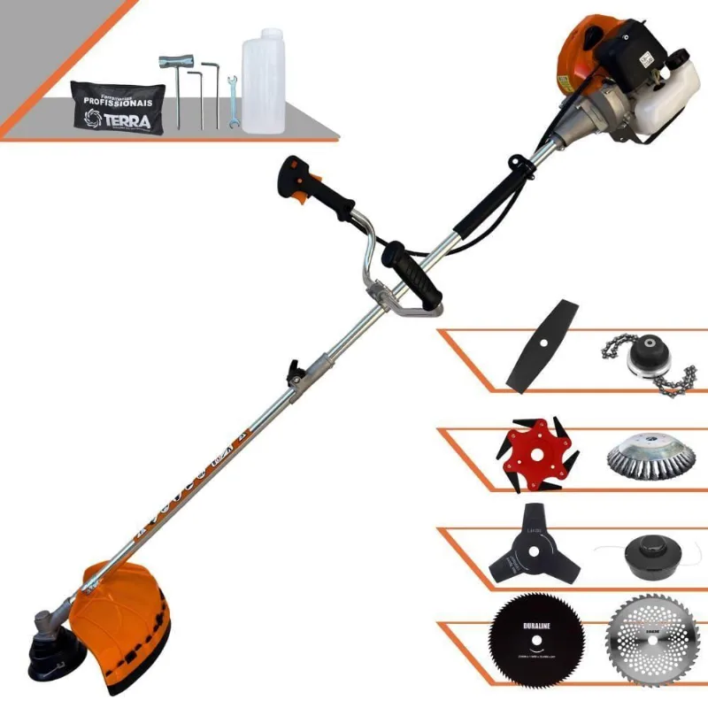 Roçadeira Profissional Terra Grhb430 À Gasolina 43cc 2t 1,7hp + Faca 3 Pontas + Faca 40 Dentes + Faca 80 Dentes+ Faca 6
