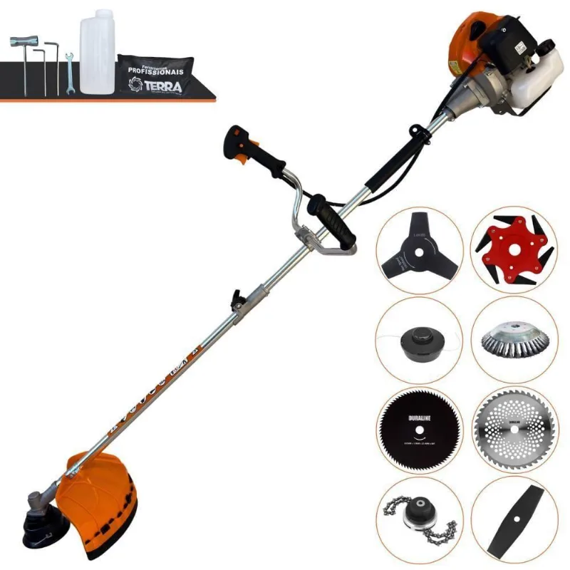 Roçadeira Profissional Terra Grhb430 À Gasolina 43cc 2t 1,7hp + Faca 3 Pontas + Faca 40 Dentes + Faca 80 Dentes+ Faca 6