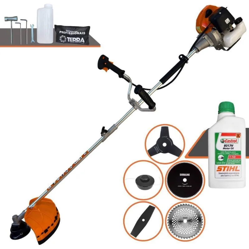Roçadeira Profissional Terra Grhb430 À Gasolina 43cc 2t 1,7hp + Faca 3 Pontas + Faca 40 Dentes + Faca 80 Dentes + Óleo