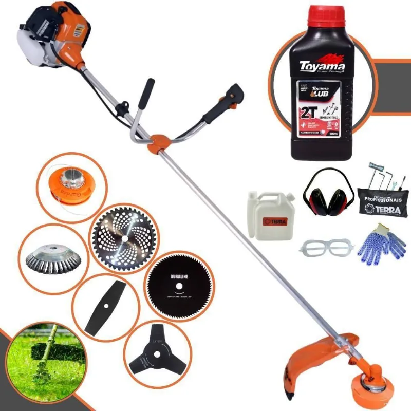 Roçadeira Profissional Terra Gr520xp À Gasolina 52cc 2t 2,5hp + Faca 2 Pontas + Faca 3 Pontas + Faca 80 Dentes + Escova
