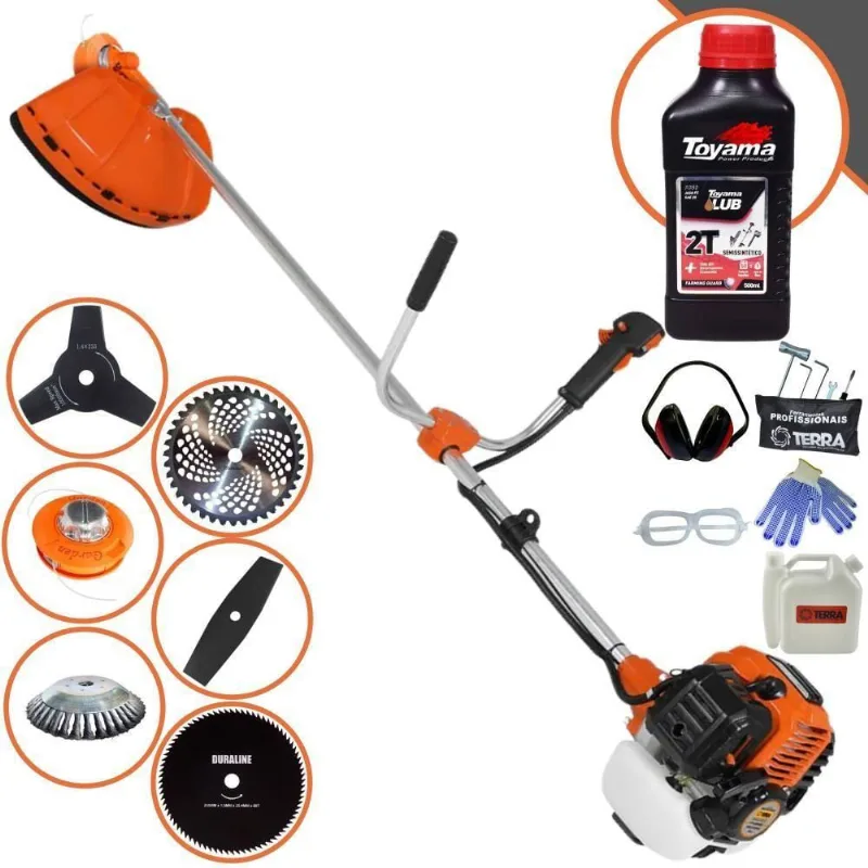 Roçadeira Profissional Terra Gr520xp À Gasolina 52cc 2t 2,5hp + Faca 2 Pontas + Faca 3 Pontas + Faca 80 Dentes + Escova