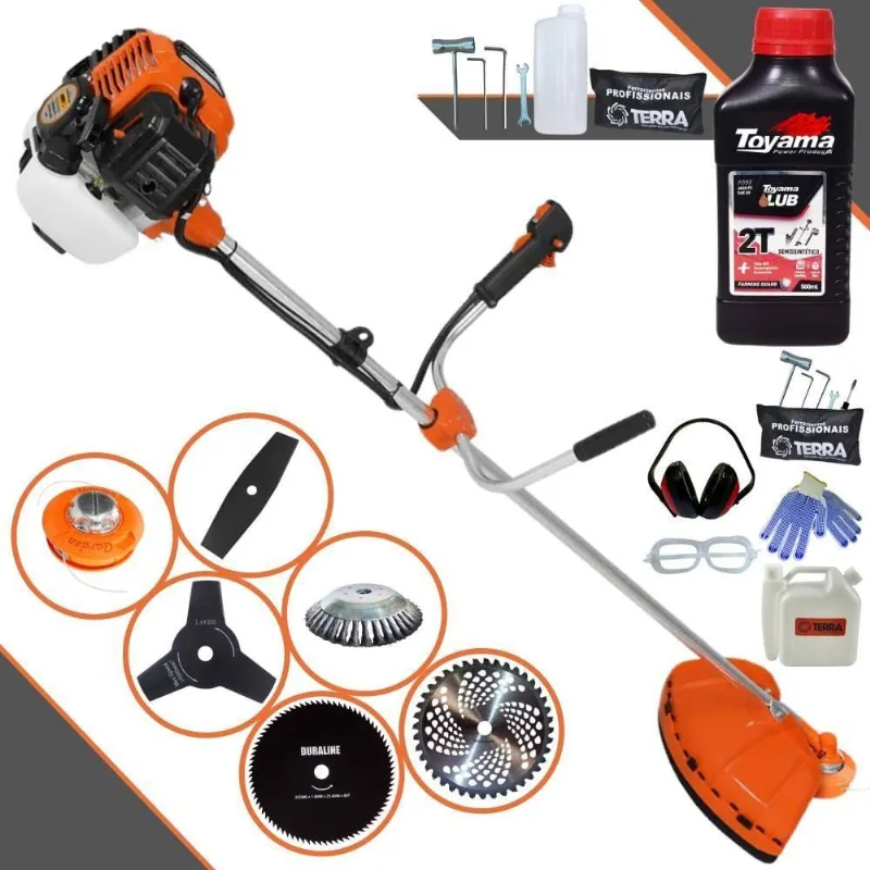 Roçadeira Profissional Terra Gr520xp À Gasolina 52cc 2t 2,5hp + Faca 2 Pontas + Faca 3 Pontas + Faca 80 Dentes + Escova
