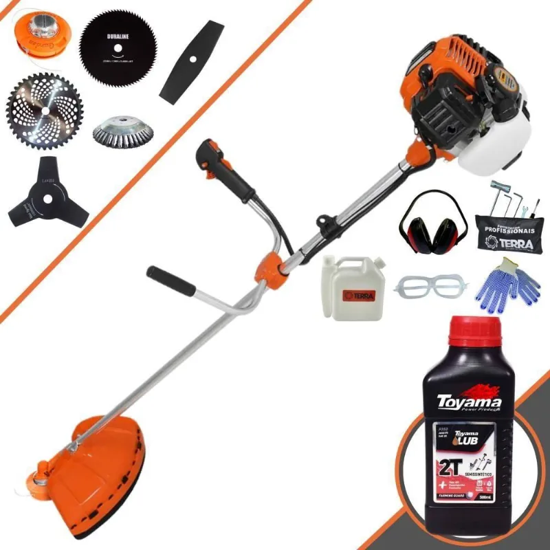 Roçadeira Profissional Terra Gr520xp À Gasolina 52cc 2t 2,5hp + Faca 2 Pontas + Faca 3 Pontas + Faca 80 Dentes + Escova