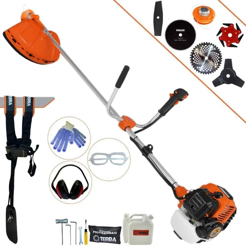 Roçadeira Profissional Terra Gr520xp À Gasolina 52cc 2t 2,5hp + Faca 2 Pontas 330mm + Faca 3 Pontas 255mm + Faca 80 Den