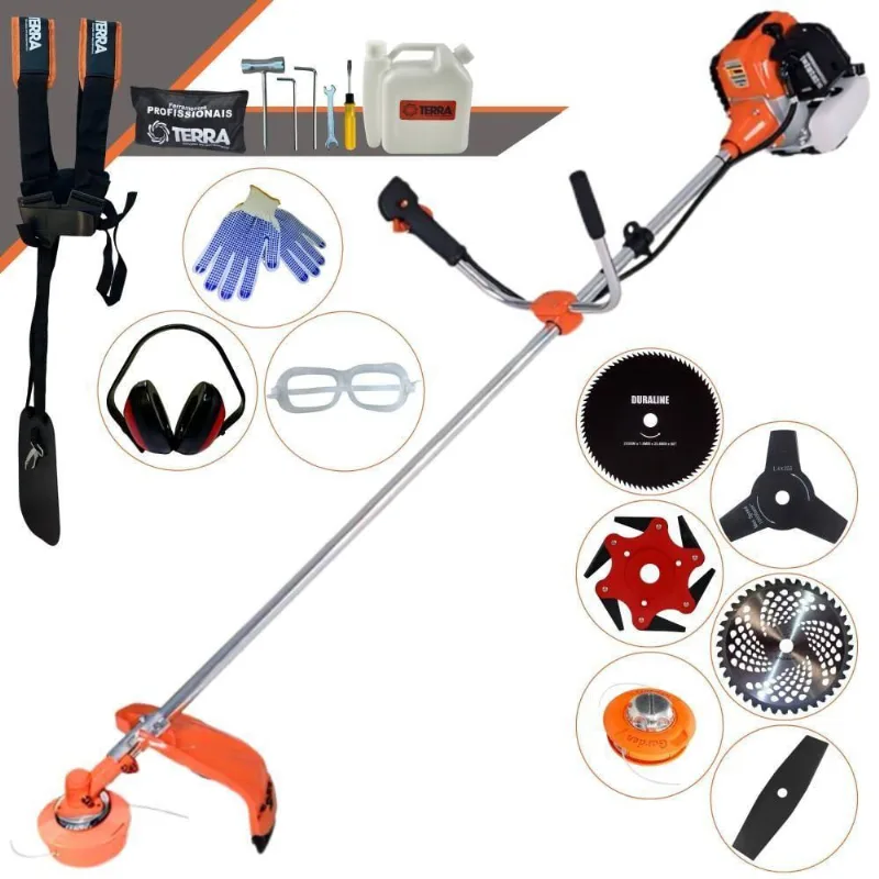 Roçadeira Profissional Terra Gr520xp À Gasolina 52cc 2t 2,5hp + Faca 2 Pontas 330mm + Faca 3 Pontas 255mm + Faca 80 Den
