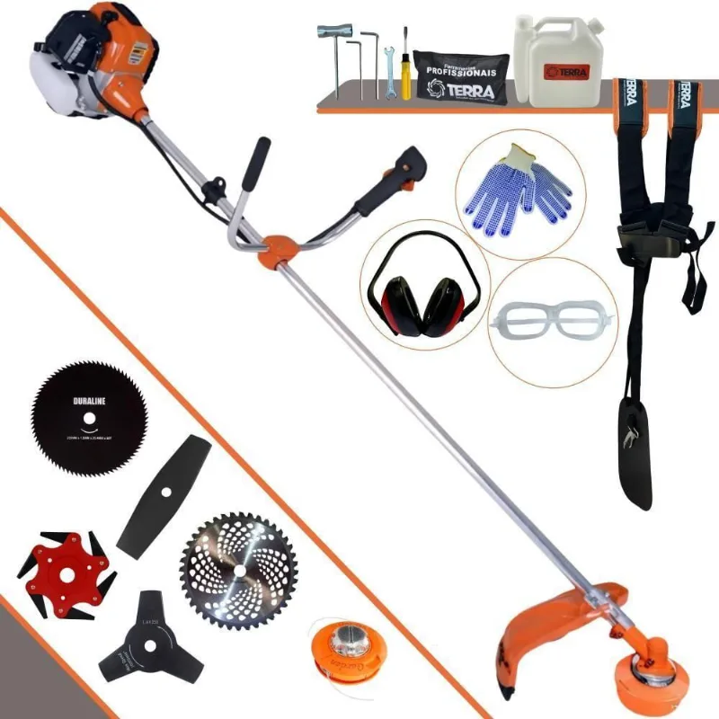 Roçadeira Profissional Terra Gr520xp À Gasolina 52cc 2t 2,5hp + Faca 2 Pontas 330mm + Faca 3 Pontas 255mm + Faca 80 Den
