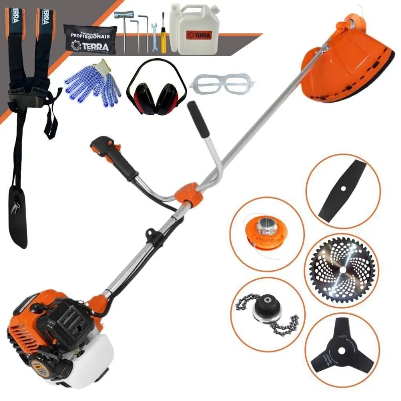 Roçadeira Profissional Lateral Terra Gr520xp À Gasolina 52cc 2t 2,5hp + Faca 2 Pontas Duraline 330mm + Faca 3 Pontas Du