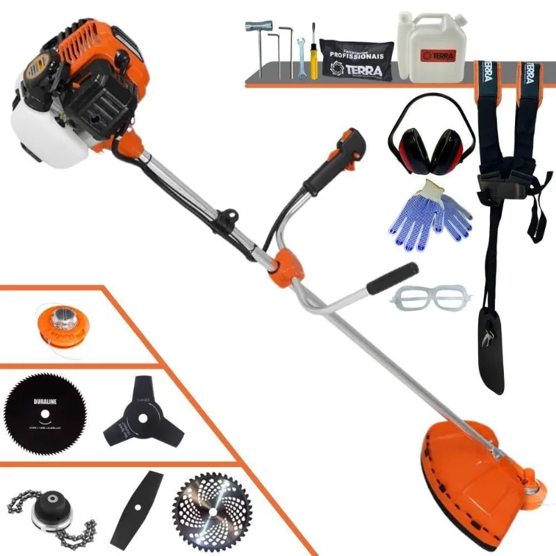 Roçadeira Profissional Lateral Terra Gr520xp À Gasolina 52cc 2t 2,5hp + Faca 2 Pontas 330mm + Faca 3 Pontas 255mm + Fac