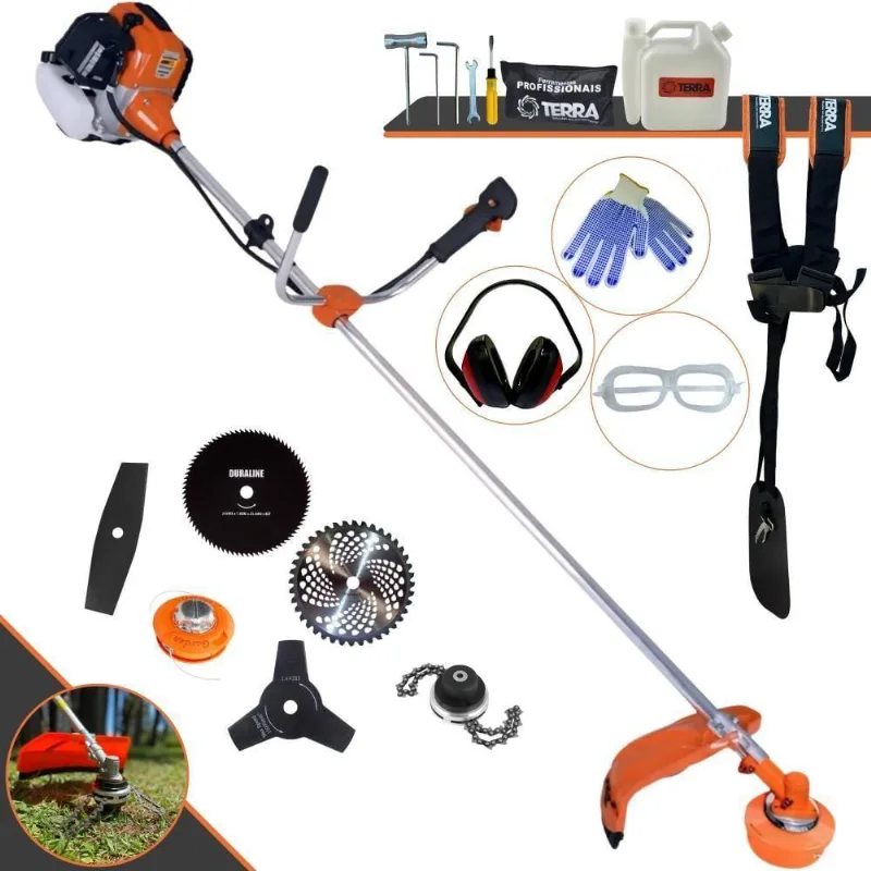 Roçadeira Profissional Lateral Terra Gr520xp À Gasolina 52cc 2t 2,5hp + Faca 2 Pontas 330mm + Faca 3 Pontas 255mm + Fac