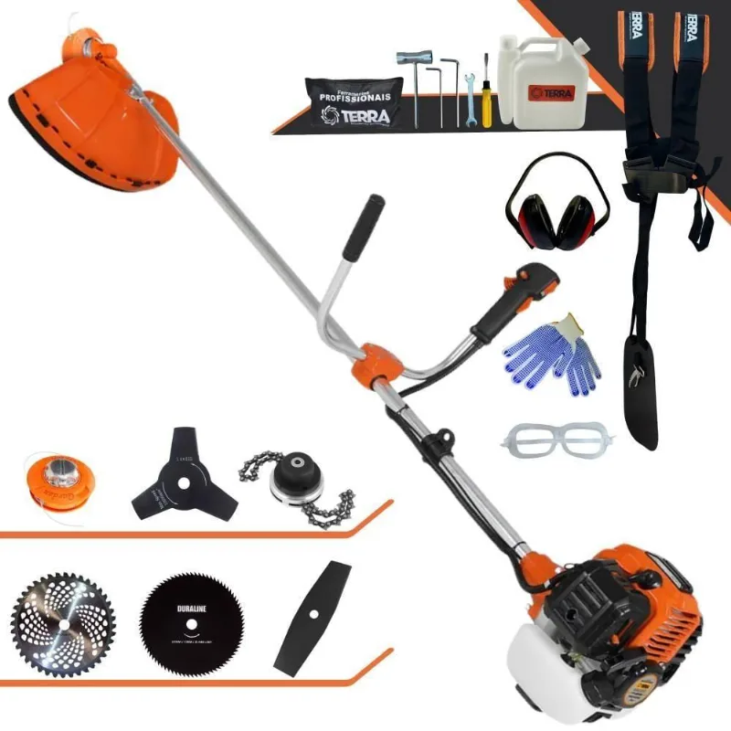 Roçadeira Profissional Lateral Terra Gr520xp À Gasolina 52cc 2t 2,5hp + Faca 2 Pontas 330mm + Faca 3 Pontas 255mm + Fac